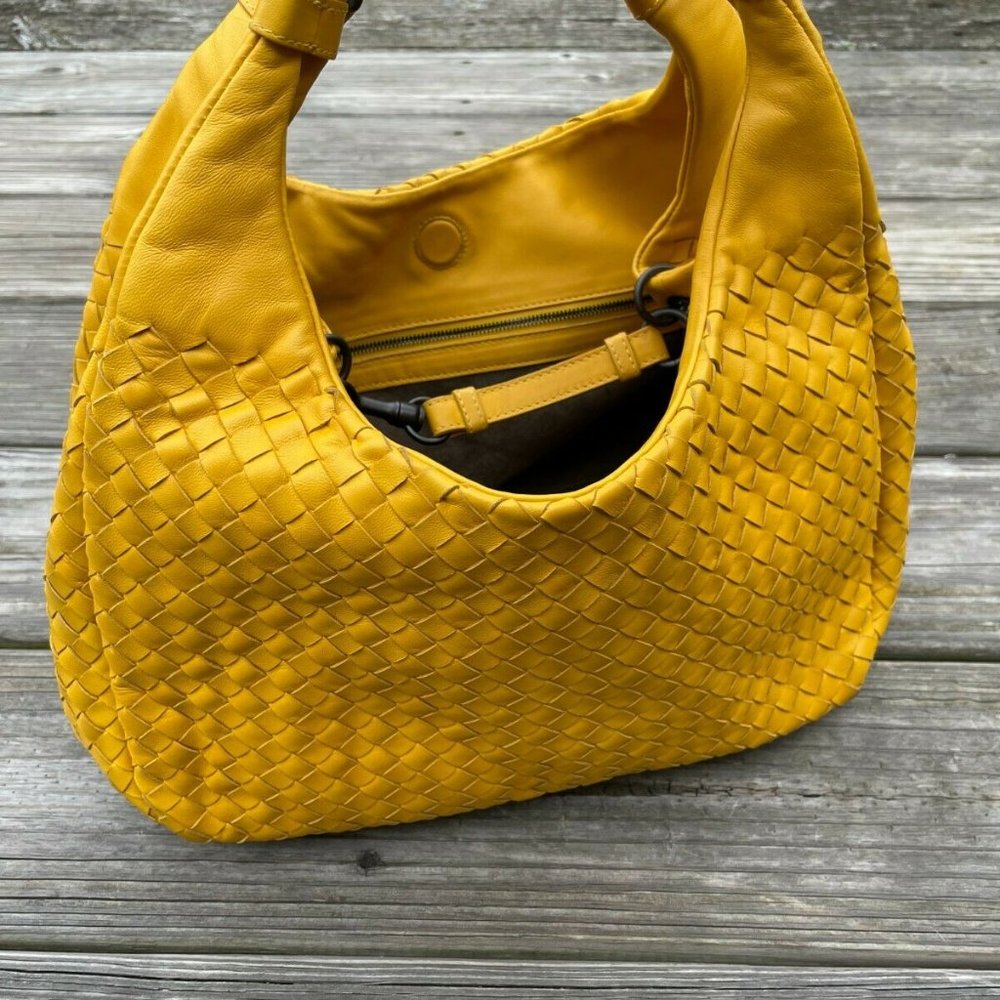 Bottega Veneta Women Shoulder Bag Yellow Intrecciato Leather Hobo Made in Italy - Picture 3 of 12